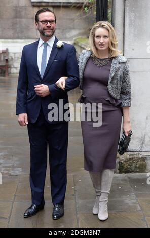 James Murdoch e la moglie Kathryn Hufschmid Murdoch frequentano il Rupert Murdoch e la Jerry Hall Wedding Benedizione alla St Brides Church, Fleet St, Londra Foto Stock