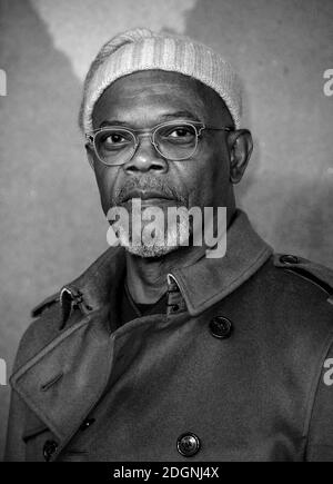Editor Nota, ritaglio alternativo, immagine convertita in bianco e nero. Samuel L. Jackson partecipa al Kong: Skull Island European Premiere, tenuto a Cineworld Empire Leicester Square, Londra. Foto data martedì 28 febbraio 2017. Il credito immagine dovrebbe essere Doug Peters/EMPICS Entertainment. Foto Stock