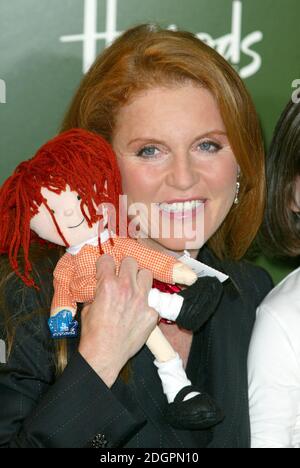 Sarah Ferguson, Duchessa di York, frequentando il libro cantando per promuovere il suo nuovo libro per bambini 'Little Red's Christmas Party' ad Harrods, a Londra ovest. Doug Peters/allactiondigital.com Foto Stock