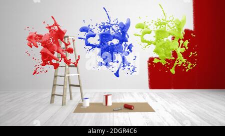 Soggiorno vuoto ristrutturato con scaletta - Illustrazione 3D Foto Stock