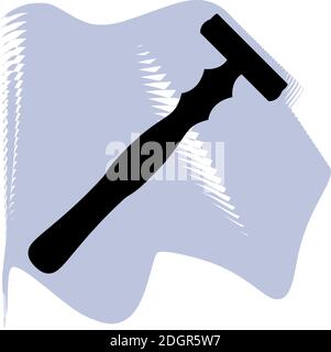 Rasoio da barba vettoriale, barbiere, salone, capelli, rasoio nero su lilla spot icona di un set, isolato su sfondo bianco. EPS 10 Illustrazione Vettoriale