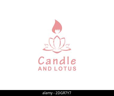 Modello di disegno del logo dell'icona del simbolo della candela e del loto Illustrazione Vettoriale