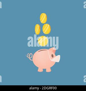 Economy after covid-19 Concept - maschera da indossare in banca piggy Illustrazione Vettoriale