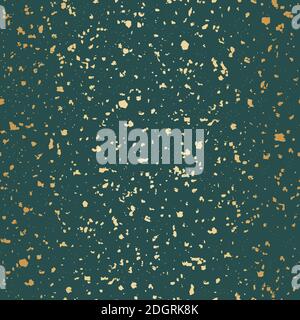 Vector mare verde e oro foglio artigianale terrazzo motivo sfondo. Sfondo di particelle di granito di pietra granulata grossolana densa. Astratto igneo Illustrazione Vettoriale