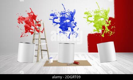 Soggiorno vuoto ristrutturato con scaletta - Illustrazione 3D Foto Stock