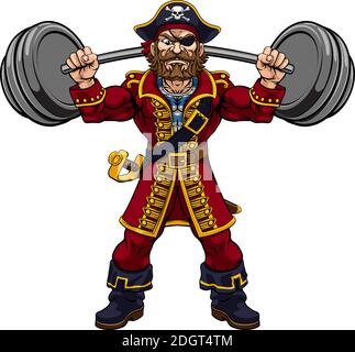 Mascotte Barbell Cartoon sollevamento pesi pirati Illustrazione Vettoriale