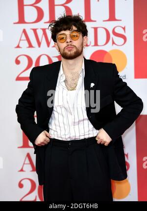 Tom Grennan partecipa ai Brit Awards alla O2 Arena di Londra. Il credito fotografico dovrebbe essere: Doug Peters/EMPICS Entertainment Foto Stock