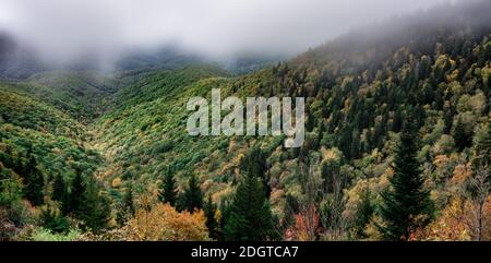 Mattina alba ove blu Ridge parkway montagne Foto Stock