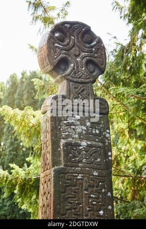 La Croce di Nevern, Croce celtica nella Chiesa di Nevern, Nevern, Pembrokeshire, Galles Foto Stock