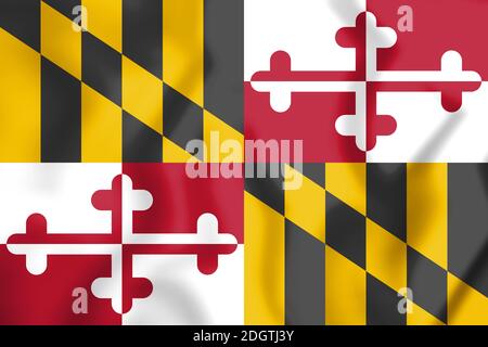 3D Bandiera dello stato del Maryland, Stati Uniti d'America. 3D'illustrazione. Foto Stock