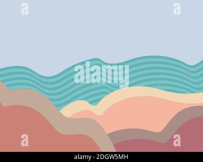 Paesaggio in stile minimalista. Decorazioni boho per stampe, poster e interni di design. Arredamento moderno di metà secolo. Illustrazione vettoriale Illustrazione Vettoriale