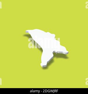 Moldavia - Mappa bianca della silhouette 3D dell'area del paese con ombreggiatura su sfondo verde. Semplice illustrazione vettoriale piatta. Illustrazione Vettoriale