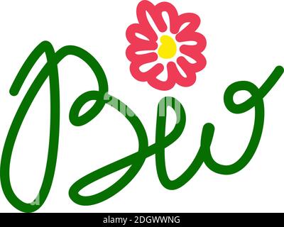 parola verde bio con scrittura a mano di fiori Illustrazione Vettoriale