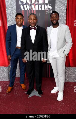 Nathan Graham, Trevor Michael Georges e Ryan Russell partecipano al British SOAP Awards 2019 tenutosi al Lowry di Manchester Foto Stock