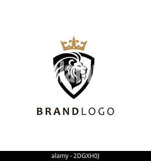 Moderno logo astratto Shield king tigre. Questa icona del logo si integra con Shield e tigre in modo creativo Illustrazione Vettoriale