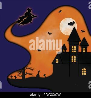 Modello di disegno di logo di Halloween di notte Illustrazione Vettoriale