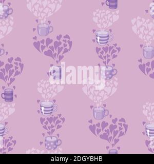 Tè e cuori senza cuciture. Modello per scheda, poster, stampa. Illustrazione Vettoriale