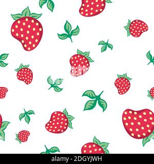 Fragole e foglie senza cuciture su sfondo bianco. Illustrazione Vettoriale