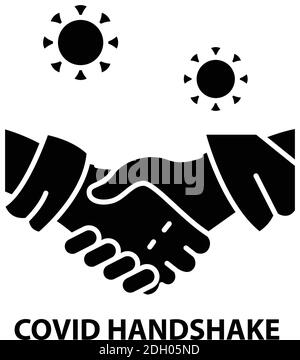 icona di handshake covid, segno vettoriale nero con tratti modificabili, illustrazione concettuale Illustrazione Vettoriale