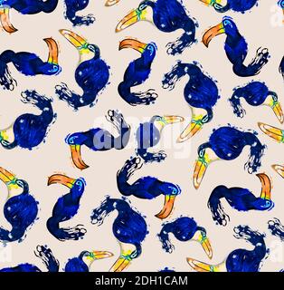 Motivo Parrot. Pappagallo blu motivo senza giunture. Pappagallo astratto struttura. Animali modello stock illustrazione. Pattern con pappagalli tropicali. pappagallo, testo Foto Stock