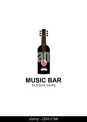 disegno del modello del logo della musica e del vino. illustrazione del simbolo. Illustrazione Vettoriale