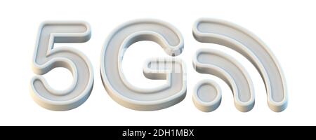 Icona 5G bianca 3D Foto Stock