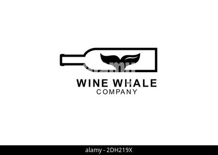 disegno del modello del logo della balena del vino. illustrazione del simbolo. Illustrazione Vettoriale