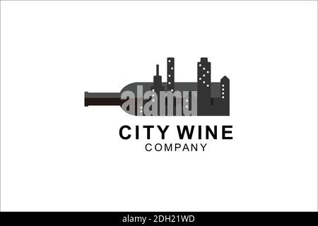 disegno del modello del logo della città del vino. illustrazione del simbolo. Illustrazione Vettoriale