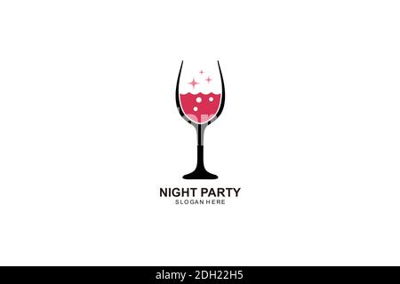 design del modello del logo wine night party. illustrazione del simbolo. Illustrazione Vettoriale