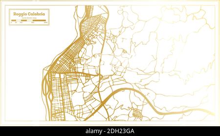 Reggio Calabria Mappa della città in stile retro in colore dorato. Mappa di contorno. Illustrazione vettoriale. Illustrazione Vettoriale