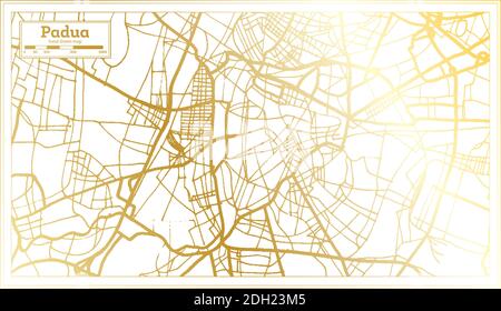 Padova Mappa della città in stile retro in colore dorato. Mappa di contorno. Illustrazione vettoriale. Illustrazione Vettoriale