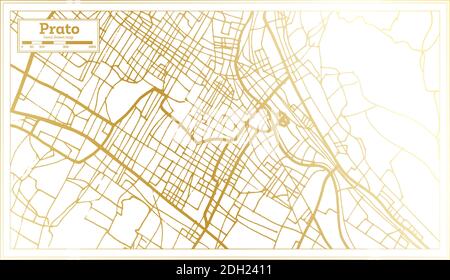 Prato Mappa della città in stile retro in colore dorato. Mappa di contorno. Illustrazione vettoriale. Illustrazione Vettoriale