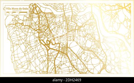 Vila Nova de Gaia Portugal Mappa della città in stile retro in colore dorato. Mappa di contorno. Illustrazione vettoriale. Illustrazione Vettoriale