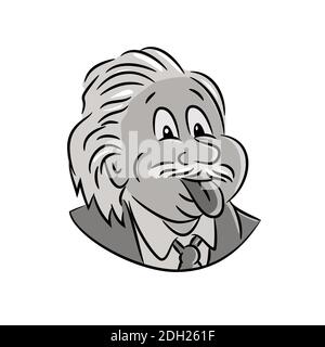 Albert Einstein che stacca la linguetta fuori Cartoon Foto Stock