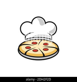 abstract pizza food chef kitchener icona logo concetto di disegno vettoriale Illustrazione Vettoriale