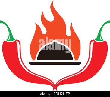 chili hot spicy food icona logo vettore piatto concept design Illustrazione Vettoriale