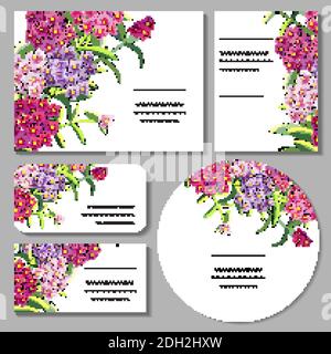 Set con modelli floreali. Forma rotonda, quadrata, rettangolare, diversa. Illustrazione Vettoriale