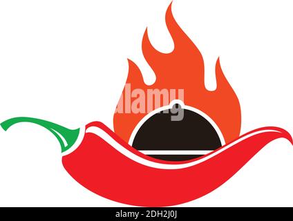 chili caldo piccante icona piatto logo vettore concetto piatto design Illustrazione Vettoriale