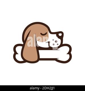 dog sleep on bone logo icona vettore concetto di design Illustrazione Vettoriale