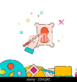La mano disegna un'icona a linea piena di ritratti, un'illustrazione semplice, la creatività, l'arte e il design relativi al bordo inferiore. Foto Stock