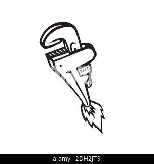 Booster a razzo Pipe Wrench con sabbiatura retrò in bianco e nero Foto Stock