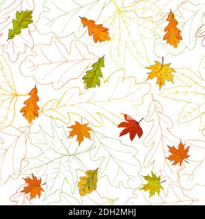 Motivo senza cuciture con foglie di acero a caduta. Illustrazione vettoriale. Illustrazione Vettoriale