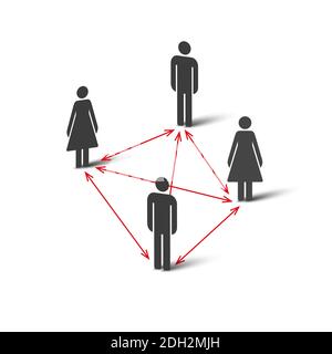 Icona delle persone che si allontanano dal social network. Mantenere la distanza di 1-2 metri. Figura. Foto Stock