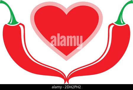 love chili icona alimentare piccante logo vettore piatto concept design Illustrazione Vettoriale