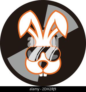 rabbit disc jockey music icona logo flat vettoriale concept design Illustrazione Vettoriale