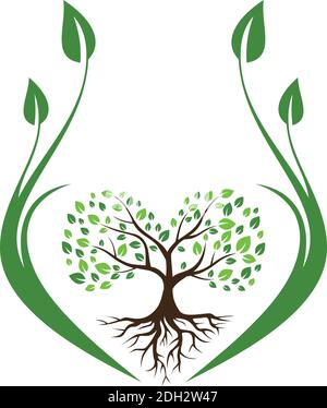 albero foglie verdi icona logo piatto vettore natura concetto grafico simbolo di design naturale Illustrazione Vettoriale