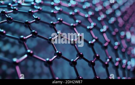 Struttura in materiale nano esagonale. Concetto di nanotecnologia. Sfondo astratto. Illustrazione con rendering 3D. Foto Stock