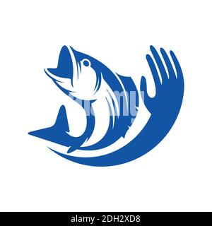 disegno vettoriale grafico del concetto astratto di icona del pesce e del logo della mano Illustrazione Vettoriale