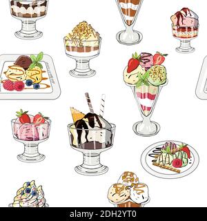 Illustrazione vettoriale Set di gelato su sfondo bianco. Elementi disegnati a mano Illustrazione Vettoriale