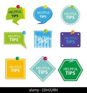 Una collezione di utili suggerimenti dal design piatto. Informazioni sull'illustrazione vettoriale dei messaggi di consigli complessi Illustrazione Vettoriale